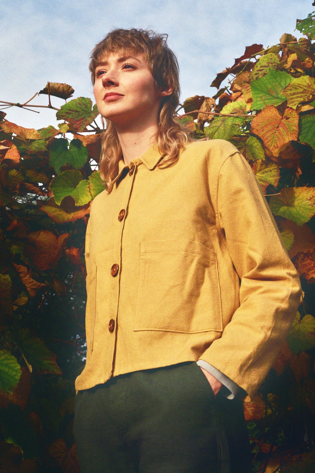 Mustard yellow utility outlet jacket